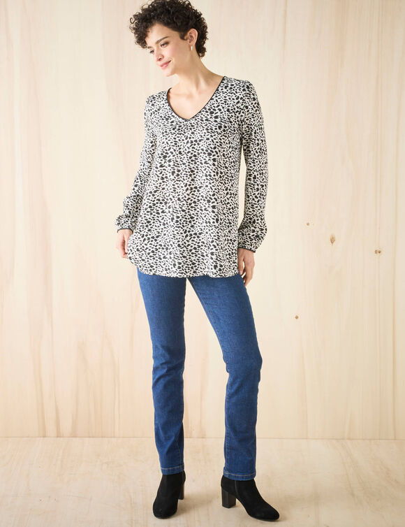 Tunique imprimé minimaliste, crêpe (écru / noir) Tunique imprimé minimaliste, crêpe (écru / noir)